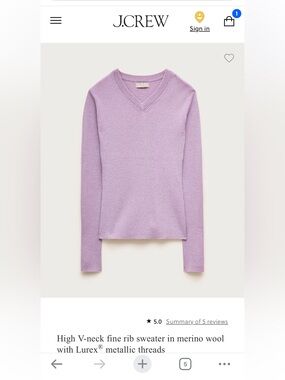 J. Crew High V-neck fine rib sweater in merino wool with Lurex® metallic threads